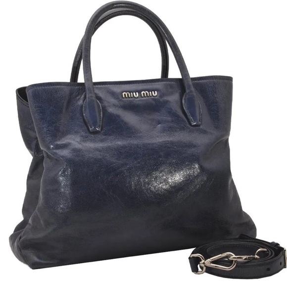 Miu Miu Handbags - Authentic MIU MIU Vintage Leather 2Way Shoulder Tote Bag Blue